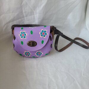 MEXICAN MINI Leather LATIGO PURSE Tooled Lavender Handmade Hippie Serape Baja